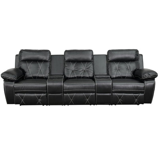 Reel Comfort Series 3-Seat Reclining Black LeatherSoft Theater Seating Unit with Straight Cup Holders - BT-70530-3-BK-GG A-Z Store Nadia