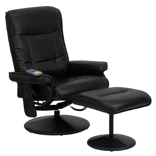 Massaging Multi-Position Recliner with Side Pocket and Ottoman in Black LeatherSoft - BT-7320-MASS-BK-GG A-Z Store Nadia