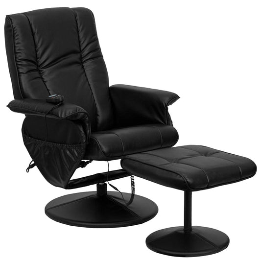 Massaging Heat Controlled Adjustable Recliner and Ottoman with Wrapped Base in Black LeatherSoft - BT-7600P-MASSAGE-BK-GG A-Z Store Nadia