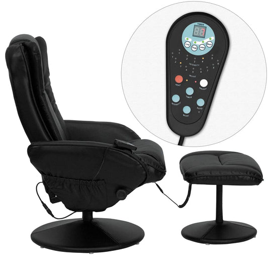 Massaging Multi-Position Plush Recliner with Side Pocket and Ottoman in Black LeatherSoft - BT-7672-MASSAGE-BK-GG A-Z Store Nadia