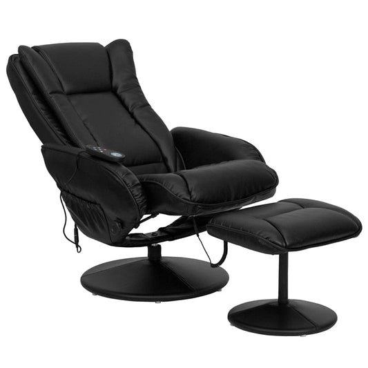 Massaging Multi-Position Plush Recliner with Side Pocket and Ottoman in Black LeatherSoft - BT-7672-MASSAGE-BK-GG A-Z Store Nadia