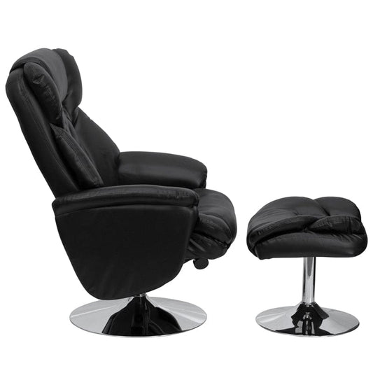 Transitional Multi-Position Recliner and Ottoman with Chrome Base in Black LeatherSoft - BT-7807-TRAD-GG A-Z Store Nadia
