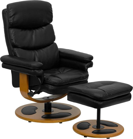 Contemporary Multi-Position Recliner and Ottoman with Wood Base in Black LeatherSoft - BT-7828-PILLOW-GG A-Z Store Nadia
