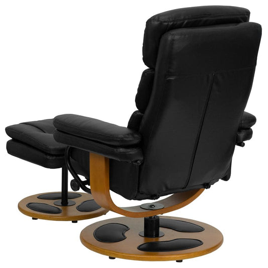 Contemporary Multi-Position Recliner and Ottoman with Wood Base in Black LeatherSoft - BT-7828-PILLOW-GG A-Z Store Nadia