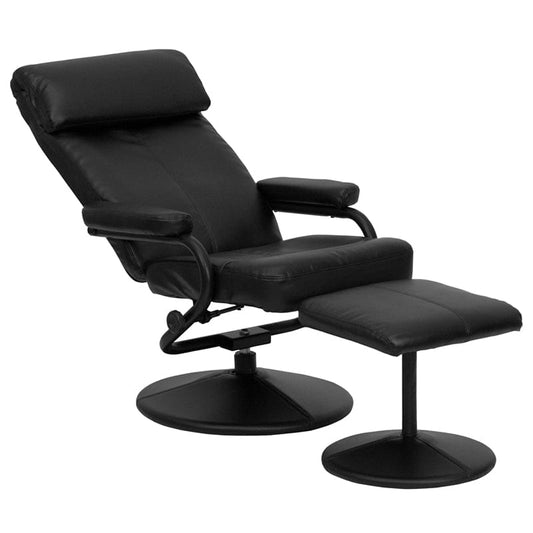 Contemporary Multi-Position Headrest Recliner and Ottoman with Wrapped Base in Black LeatherSoft - BT-7863-BK-GG A-Z Store Nadia