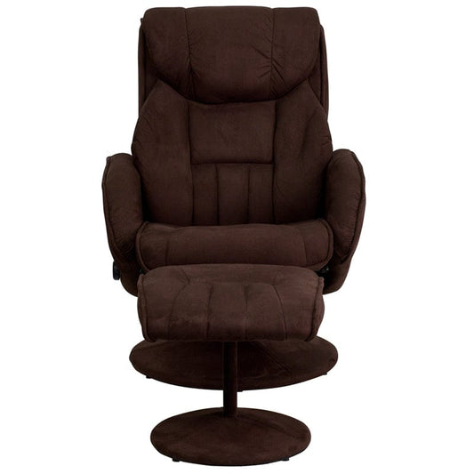 Contemporary Multi-Position Recliner and Ottoman with Circular Wrapped Base in Brown Microfiber - BT-7895-MIC-PINPOINT-GG FLASHMEGA