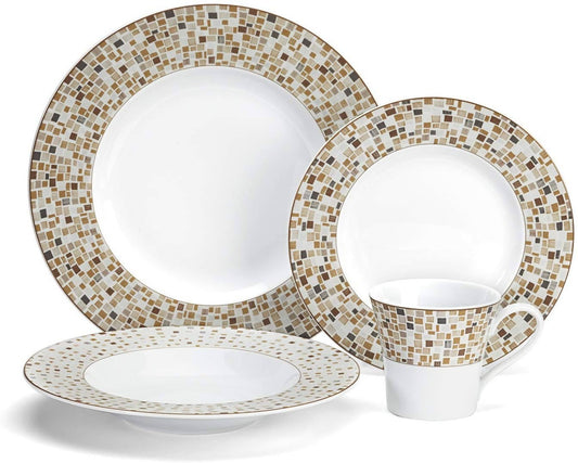 Cuisinart Aleria Brown Collection 16-Piece Porcelain Dinnerware Set - CU-CDP01-S4ADB Elegant AccScents