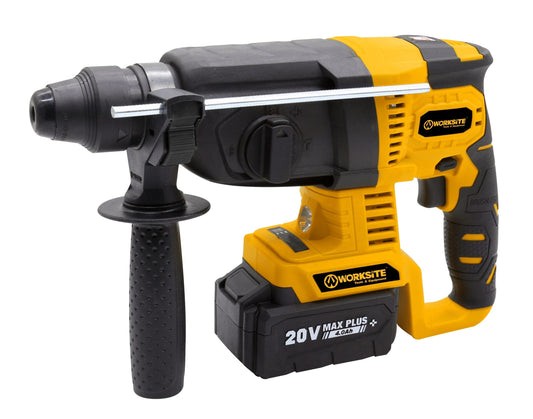 Worksite Brushless Cordless Rotary Hammer Drill, 20V Max, 4.0AH Battery and FAST Charger, Chuck Size 1/2", - CRH326 Worksite Power Tools