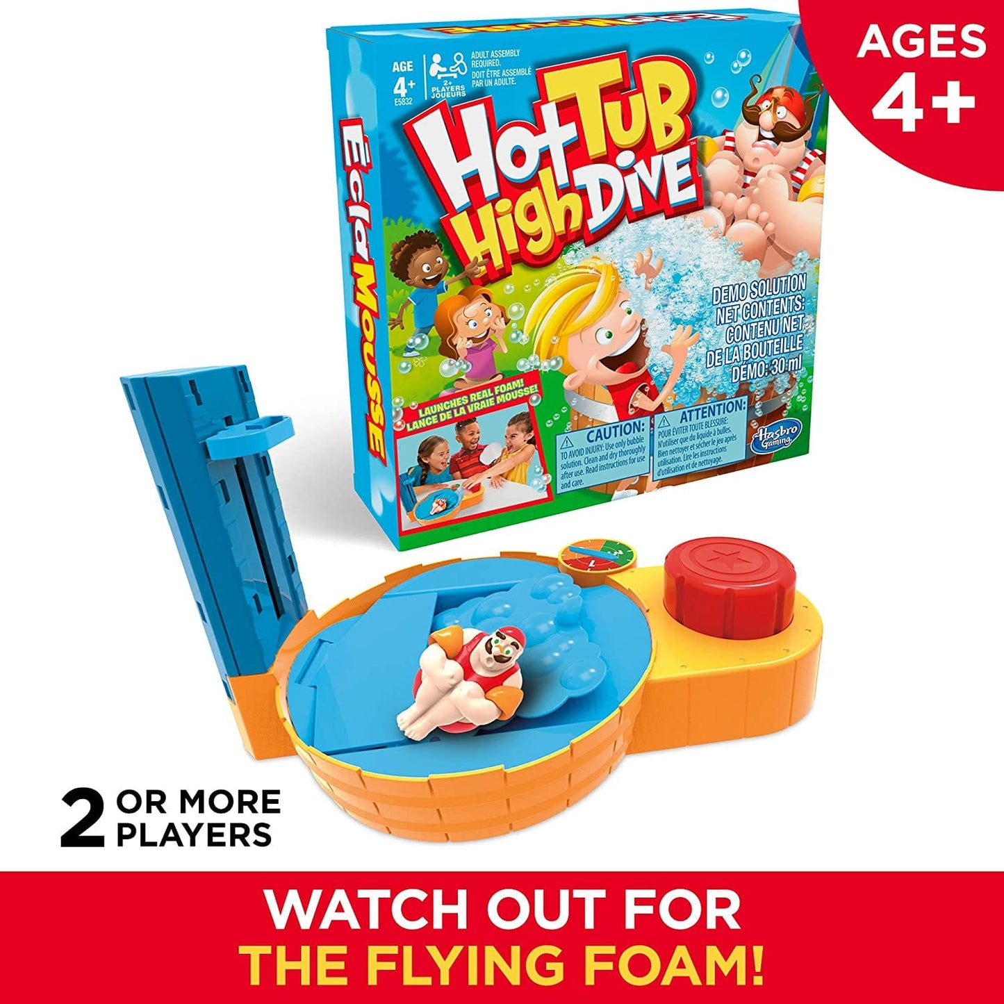 Hasbro Hot Tub High Dive: Pour the included demo bubble solution into the tub unit, spin the spinner, then press the big red button the number of times shown to send the diver up or down the ladder - E1919 ebuystt