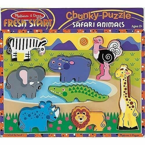 MELISSA & DOUG Safari Chunky Puzzle: Eight easy-grasp, chunky wild animal pieces have full-color, matching pictures underneath - 3722 ebuystt