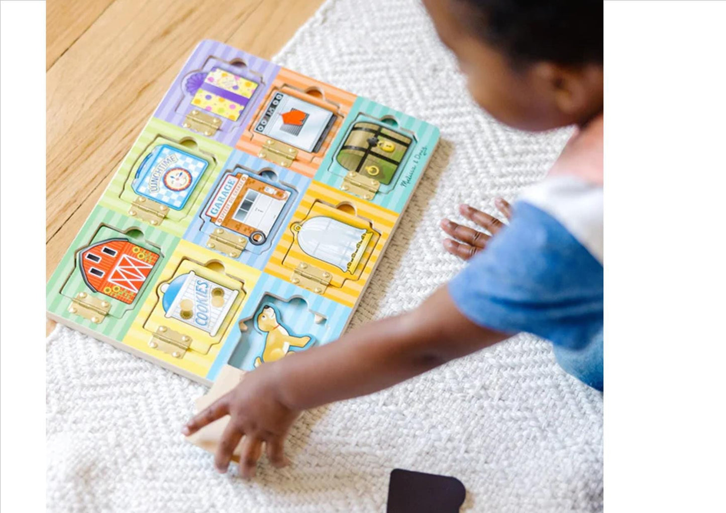 MELISSA & DOUG Magnetic Hide & Seek Board: When opened, a colorful magnetic piece is revealed. Move the pieces behind different doors for guessing fun - M&D-474 ebuystt