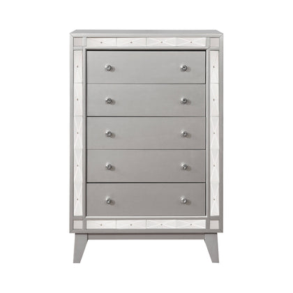 Leighton 5-Drawer Chest Metallic Mercury Collection: This Chest Adds A Touch Of Shimmer To Any Bedroom, Five Large Drawers Offer Plenty Of Convenient Space For Storage. Leighton SKU: 204925