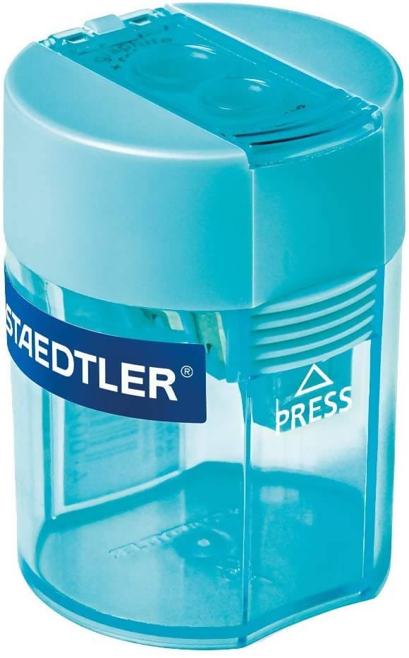 Staedtler Double Hole Tub Pencil Sharpener is the perfect compact pencil sharpener for colored pencils, for large pencils, for regular pencils - the 2 holes accommodate a multitude of different sizes - 512 006 Pie's Variety Store