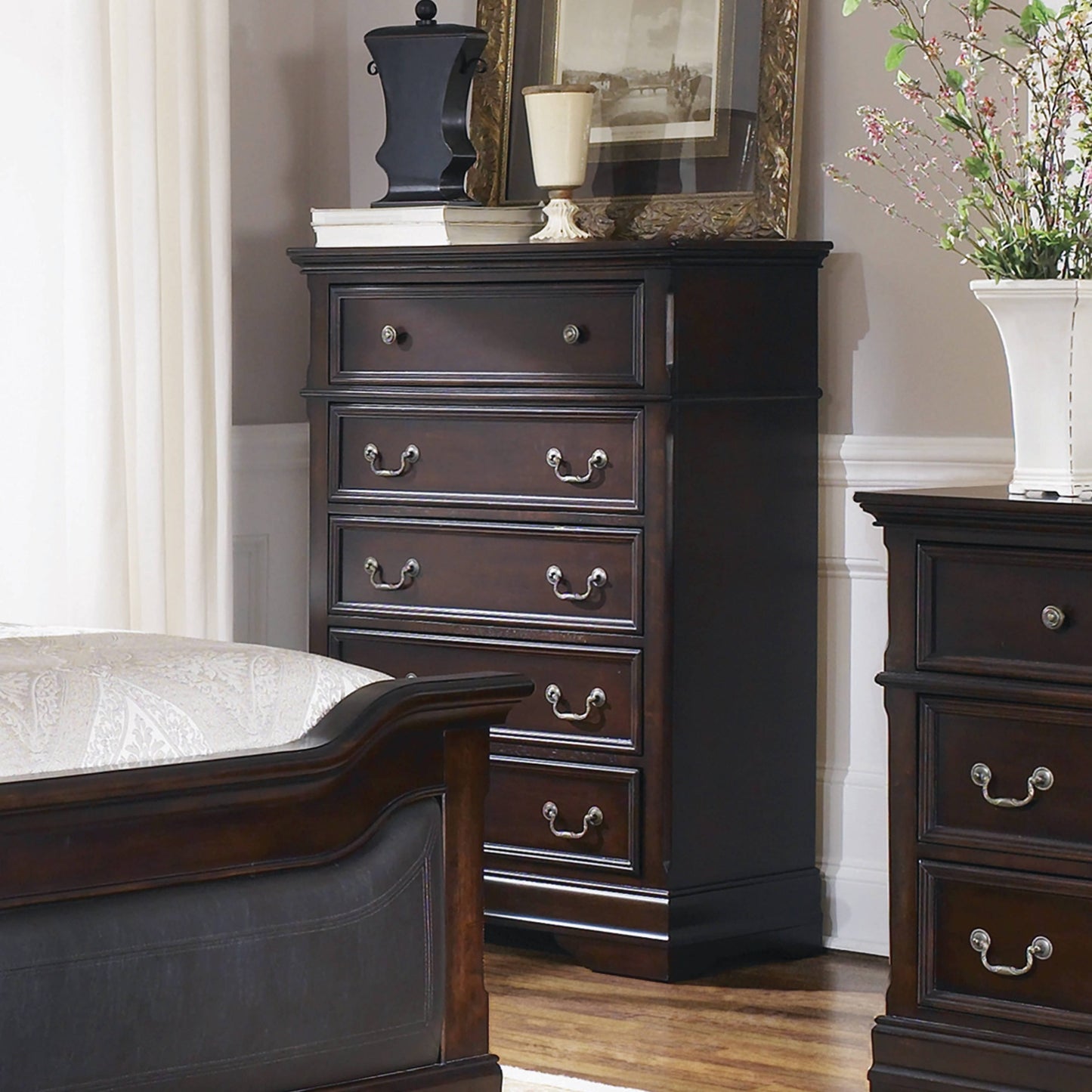 Cambridge 5-Drawer Rectangular Chest Cappuccino Collection: Cambridge, A Sophisticated Personality, Rich And Warm Cappuccino Hue Creates A Stunning Complement To Timeless Structure, Store Jewelry And Other Valuables, Plenty Storage, SKU: 203195 coastmega