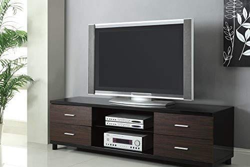 Coaster 4-Drawer TV Console In Glossy Black And Walnut Finish 700826 COSMEGA