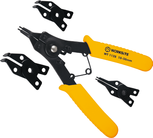 Worksite Pro. 4-in-1 Snap Ring Plier 10-50mm Combination Clip Retaining, Multifunctional, Interchangeable. A plier with replaceable head, easy to use. The perfect choice for any job around the house or at the construction site.-WT1128 Worksite Hand Tools