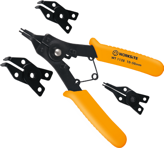 Worksite Pro. 4-in-1 Snap Ring Plier 10-50mm Combination Clip Retaining, Multifunctional, Interchangeable. A plier with replaceable head, easy to use. The perfect choice for any job around the house or at the construction site.-WT1128 Worksite Hand Tools
