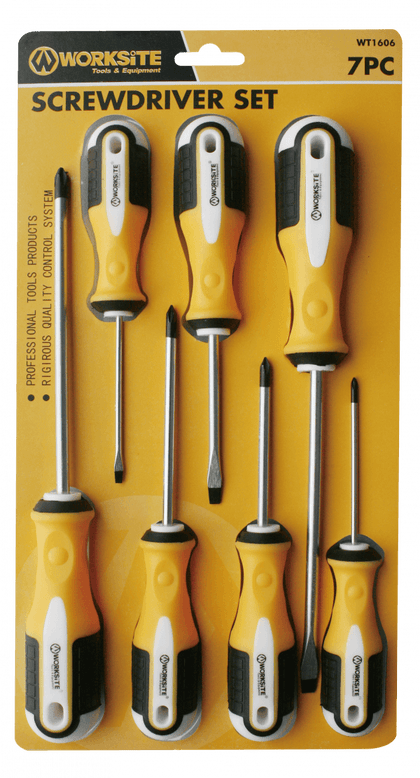 Worksite 7pcs Screwdriver Set With Flat headed and Phillips Magnetic tipped Screwdrivers. WT1606