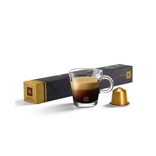 Nespresso Volutto Deccaffiento is delightfully sweet and smooth. It is a blend of pure and lightly roaster Arabicas from South America which reveals sweet and biscuity flavours, reinforced by a hint of acidity and a fruity note - NESC-1072 Elegant AccScents