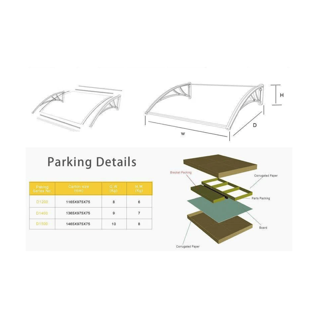 Polycarbonate Awnings features weather resistance offering you protection from sun and rain - D1200A-S ebuystt