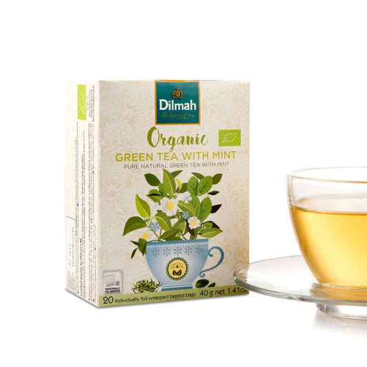Dilmah Organic Green Tea With Mint 20 Tea Bags Delicate and refreshing mint drink and best enjoyed pure and natural-9312631153453 Hannah's Variety Store