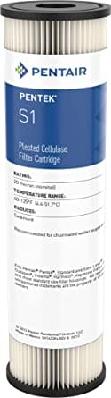 Pentair Pentek S1 Sediment Water Filter, 10-Inch, Under Sink Pleated Cellulose Filter Cartridge, 10" x 2.5", 20 Micron - SH47394 mega