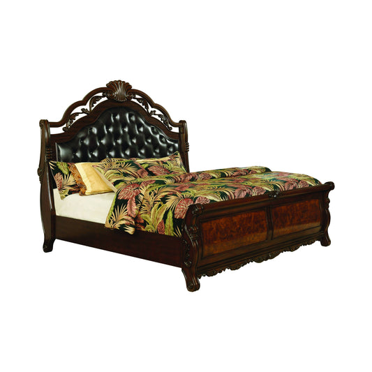 Exeter Eastern King Tufted Upholstered Sleigh Bed (Dark Burl) - 222751KE coastmega