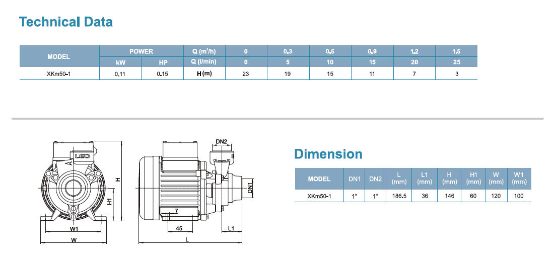 LEO Water Pump 0.5HP - 1/2HP - 3/4HP - 1HP With Smart Head PERIPHERAL PUMP XKm50-1 - Multipurpose water pump, applicable to many uses be it home, commercial or industrial. MEGA