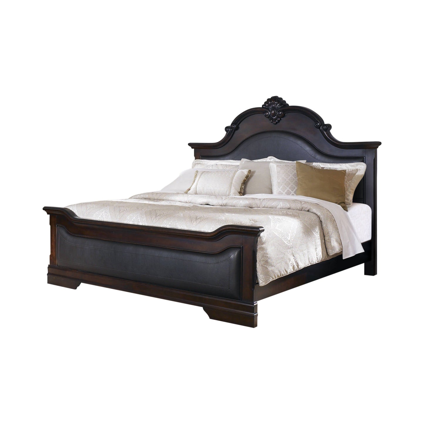 Cambridge Eastern King Panel Bed Cappuccino And Brown Collection: Cambridge, A Bold Sharp Curve, Crown Molding, Charming Timeless Style, Solid Wood And China Birch Veneers, Elegant Features, Relax In Comfort SKU: 203191KE coastmega