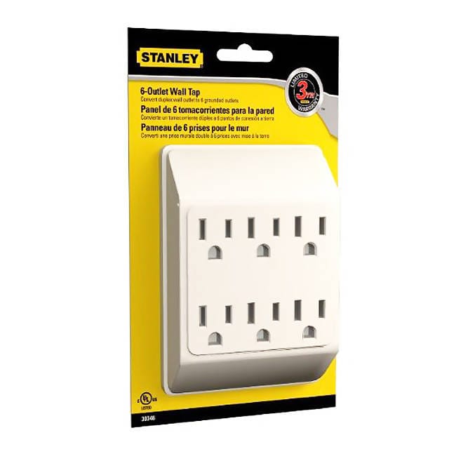 Stanley 30346 6-Outlet Wall Tap with Grounded 6-Outlet Wall Adapter, White