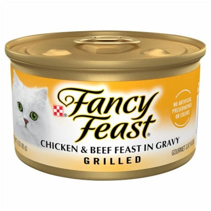 FANCY FEAST GRILLED CHICKEN & BEEF IN GRAVY WET CAT FOOD 3OZ - FFGCBCF