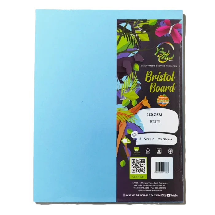BriCha Bristol Board 180 GSM, Blue (25 Sheets) - 810626012383 Pie's Variety Store