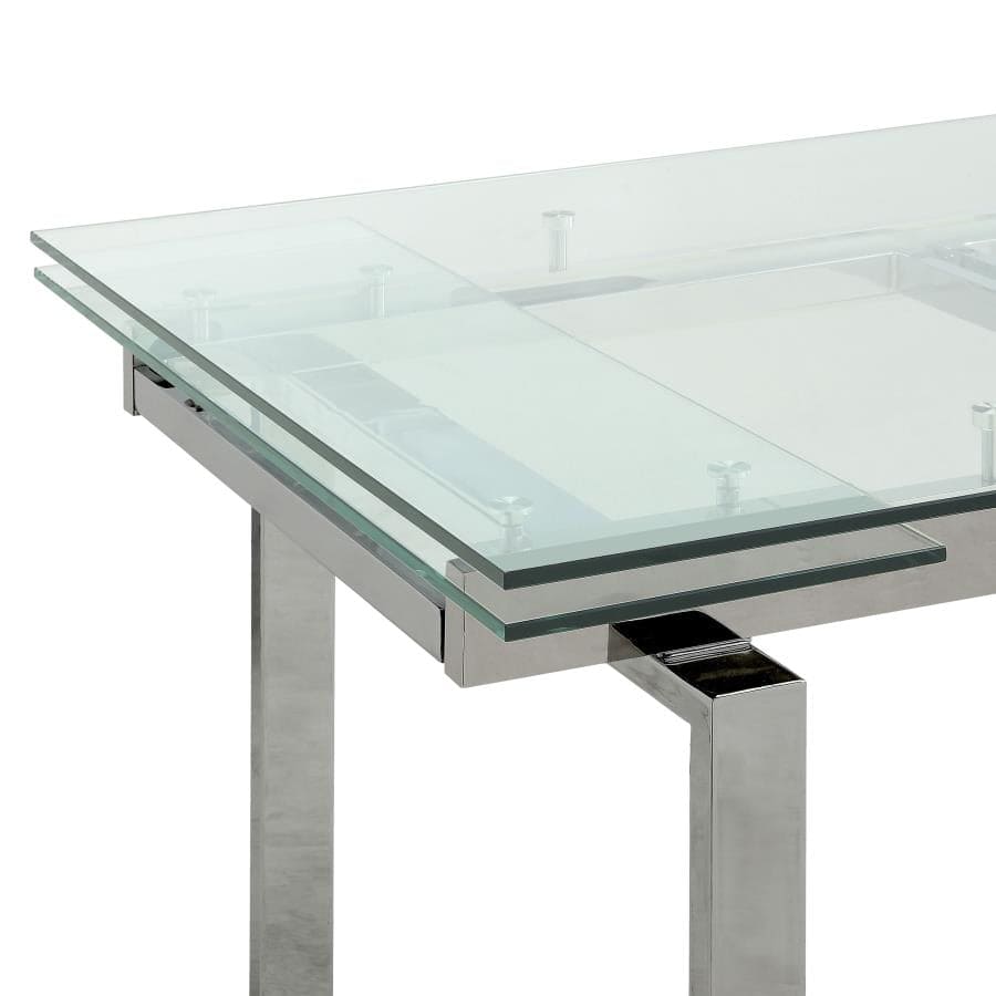 Wexford Glass Top Dining Table with Extension Leaves Chrome-106281 ebuystt