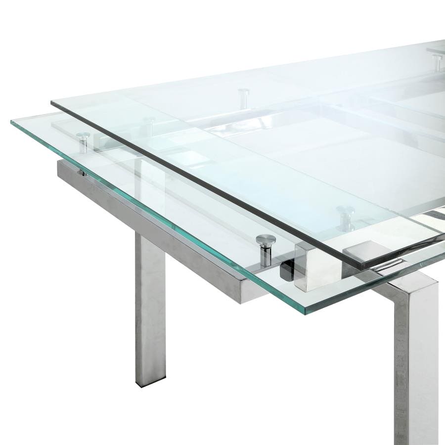 Wexford Glass Top Dining Table with Extension Leaves Chrome-106281 ebuystt