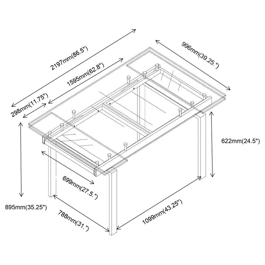 Wexford Glass Top Dining Table with Extension Leaves Chrome-106281 ebuystt
