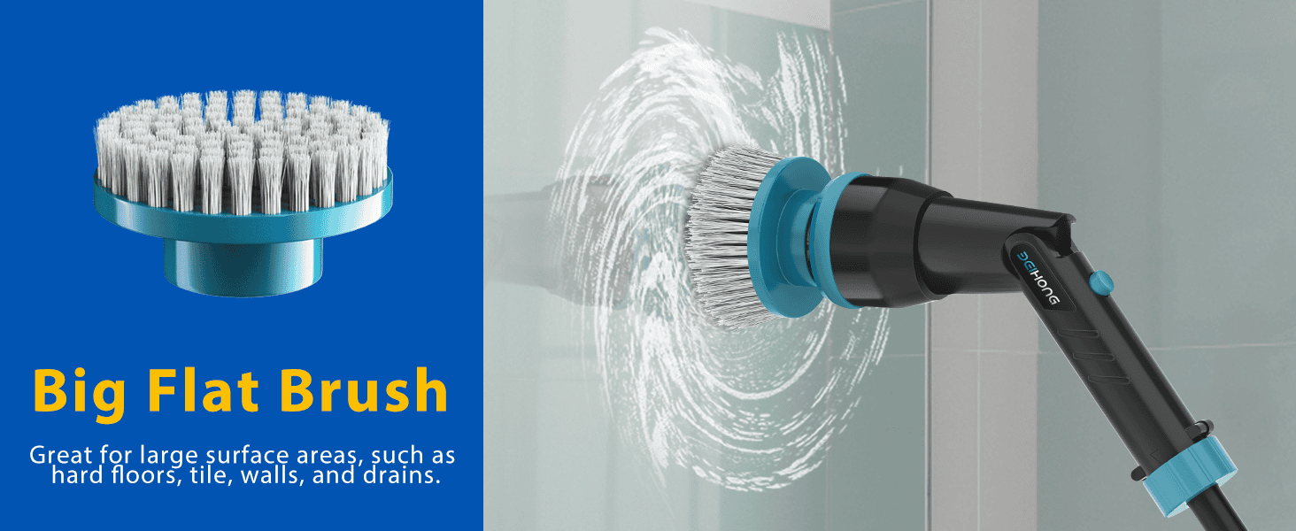 BEI&HONG Electric Spin Scrubber,1000RPM Cordless Shower Scrubber,with 21V Detachable Battery& Charger, 4 Brush Heads,3 Adjustable Handles Cleaning Brush for Powerful Cleaning Bathroom Tiles Scrubbers-  LS-XDQ-001