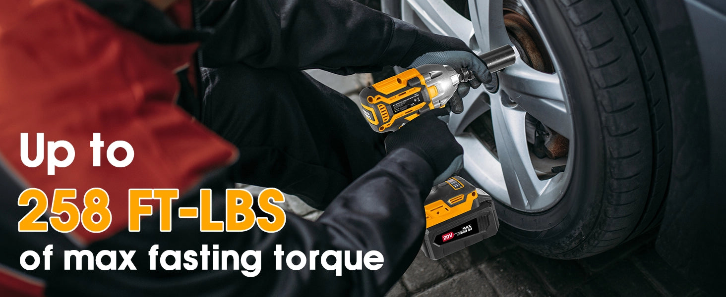 WORKSITE Brushless Cordless Impact Wrench 1/2 Inch 20V High Torque 4.0Ah Battery 280 ft-lbs(380 Nm) Impact Gun Tools No.CIW336 Worksite Power Tools