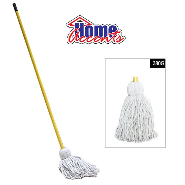 Large Cotton Mop, This Large Cotton Mop with Wood Handle is handmade and is the perfect versatile wet mop for both indoor and outdoor cleaning jobs. Its sturdy handle  and is wire wound with a cotton mop head for optimal absorption, 380G -20011603 MEGA