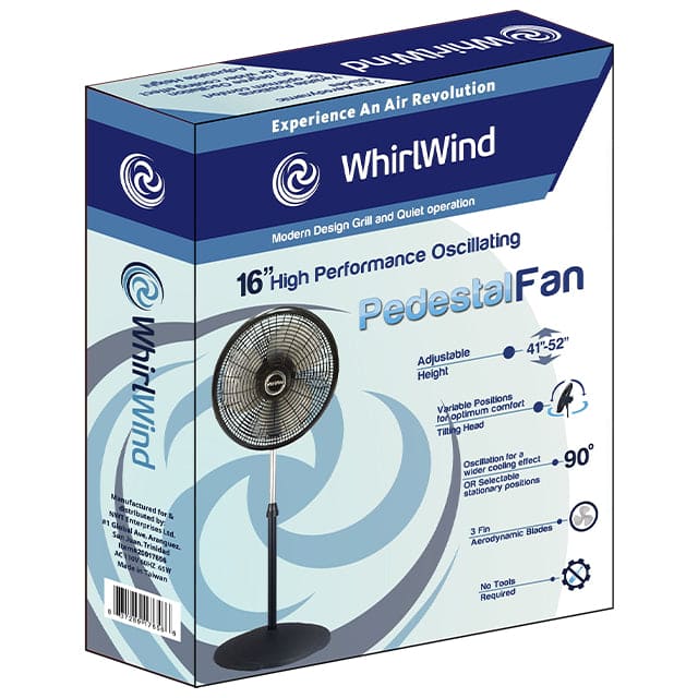 WHIRLWIND 16" HIGH PERFORMANCE PEDESTAL FAN PLASTIC 3 FIN-20017656 ebuystt
