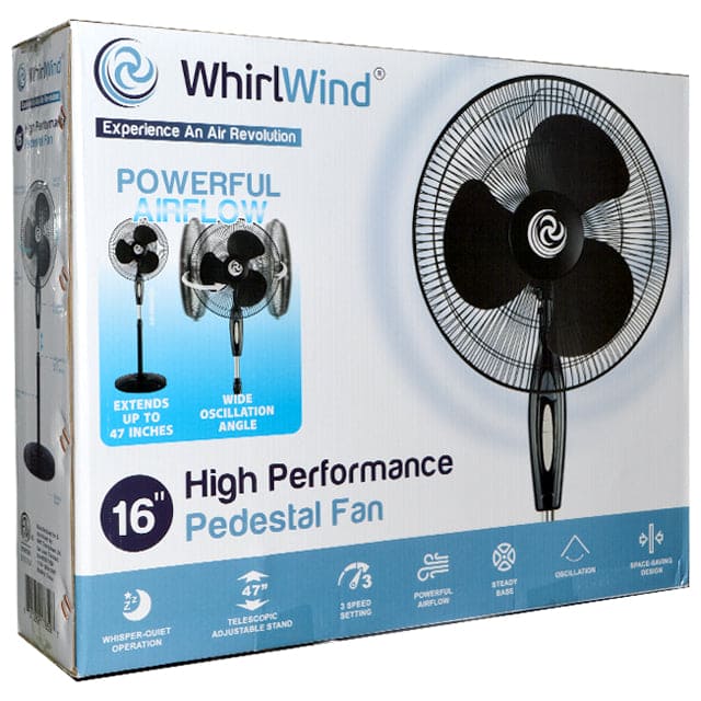 WHIRLWIND 16" HIGH PERFORMANCE PEDESTAL FAN PLASTIC 3 FIN-20017659 ebuystt