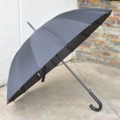 CURVE HANDLE UMBRELLA 60CM 16 PANEL ASSORTED: Super-Strength, Windproof 60MPH Extra Strong, Triple Layer Reinforced Frame, Hook Handle Wood - 20015648