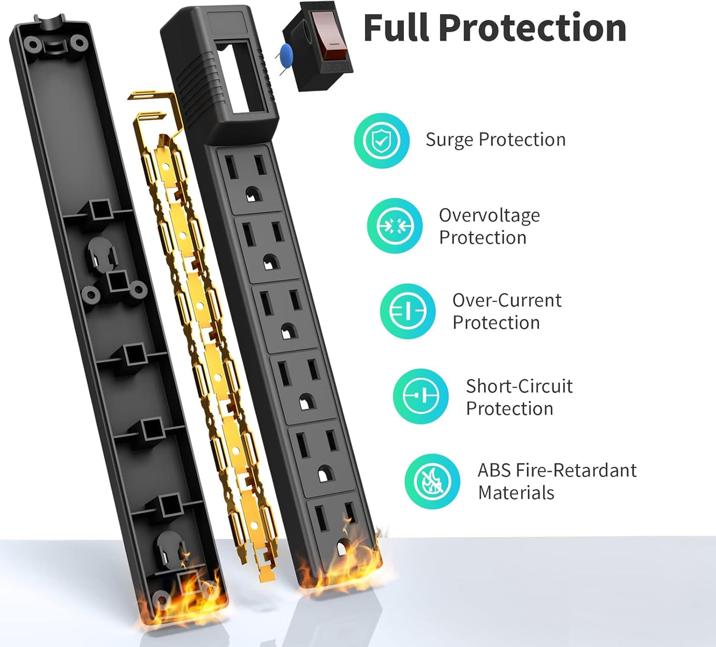 RHINOCORD 6 OUTLET POWER STRIP BLACK 245J 2.5FT-20020823 ebuystt