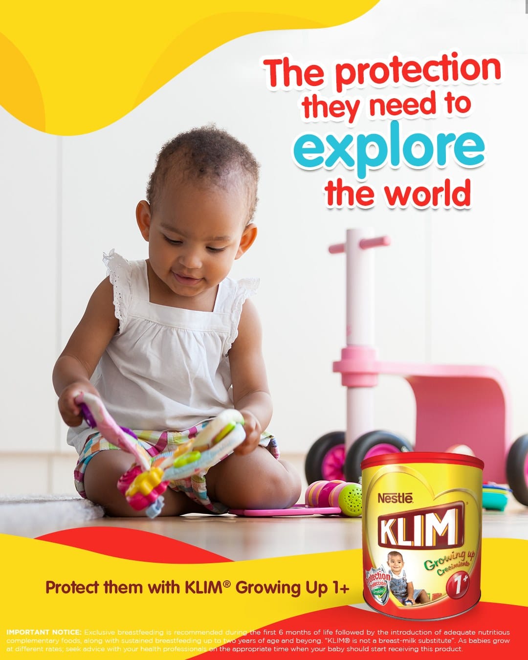 Nestle Klim Growing Up Milk 1 Plus 1600G - KLIM® 1+ Growing Up which provides them with vitamins, minerals, and prebiotics.  - 7501059276024 Pie's Variety Store