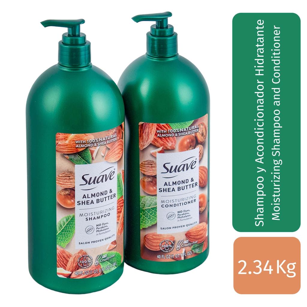 Suave Almond + Shea Shampoo and Conditioner 2 Units / 40 oz Enriched with 100% natural almond and shea butter, this exquisite formula repairs while cleansing, leaving dry or damaged hair nourished, beautiful and incredibly scented-208420 Hannah's Variety Store