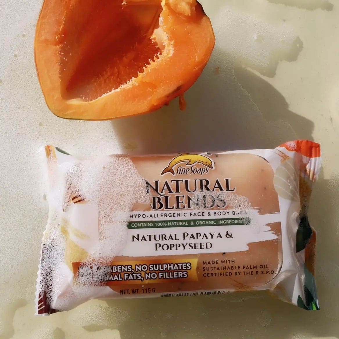 Fine Soaps Papaya and Poppyseed Natural Blends Face and Body Bar 3x115G - FSPNPNBFBB3115 EBUYSTT