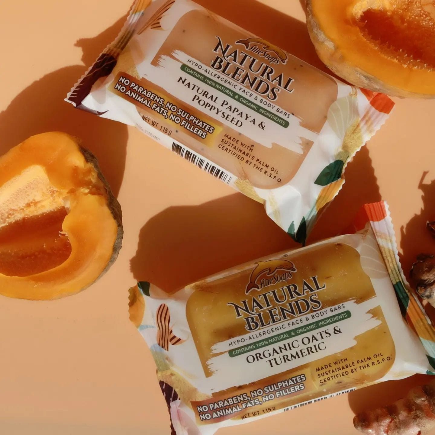 Fine Soaps Papaya and Poppyseed Natural Blends Face and Body Bar 3x115G - FSPNPNBFBB3115 EBUYSTT