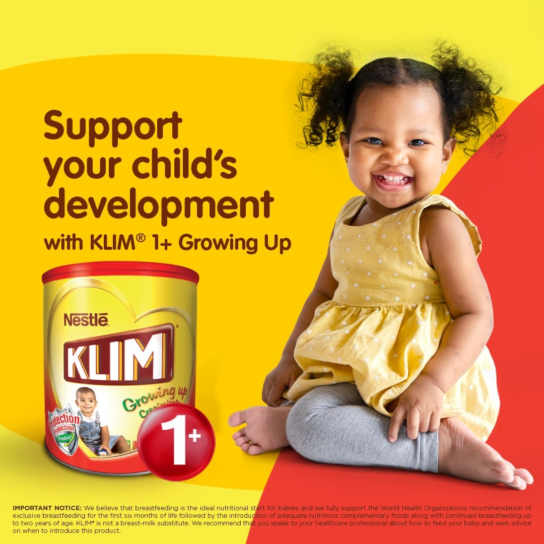 Nestle Klim Growing Up Milk 1 Plus 1600G - KLIM® 1+ Growing Up which provides them with vitamins, minerals, and prebiotics.  - 7501059276024 Pie's Variety Store