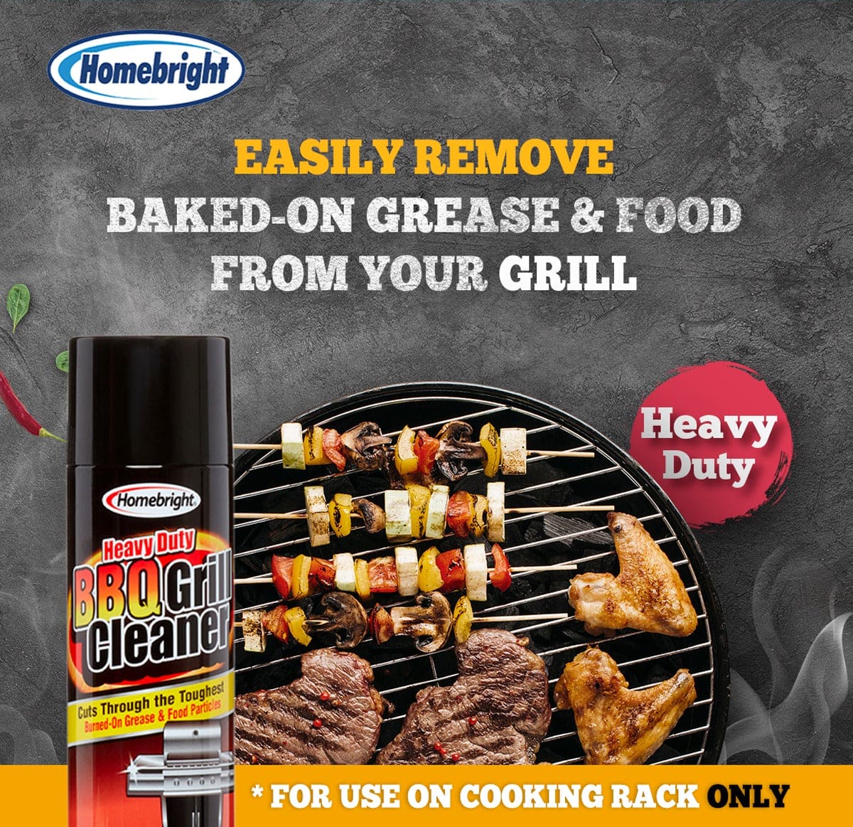 Homebright Bbq Grill Cleaner 13oz. - Enjoy a well-maintained cooking station with the help of this BBQ Grill Cleaner. It is formulated to break down tough burned-on food pieces and eliminate pesky grease buildup - 84960701443 Pie's Variety Store