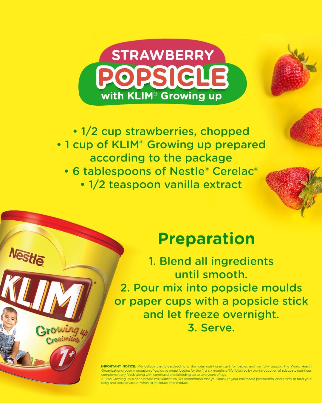 Nestle Klim Growing Up Milk 1 Plus 1600G - KLIM® 1+ Growing Up which provides them with vitamins, minerals, and prebiotics.  - 7501059276024 Pie's Variety Store