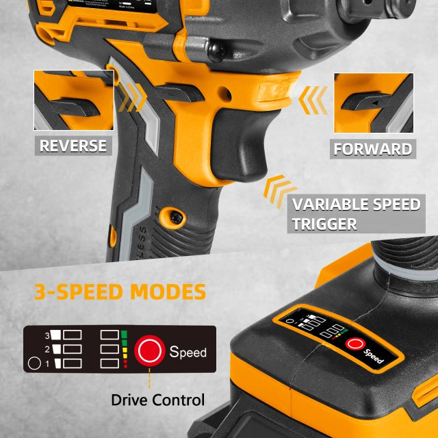 WORKSITE Brushless Cordless Impact Wrench 1/2 Inch 20V High Torque 4.0Ah Battery 280 ft-lbs(380 Nm) Impact Gun Tools No.CIW336 Worksite Power Tools